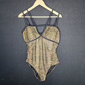 NWOT Nicole Miller Green Snake Print One Piece Swimsuit Size XL Preppy Playful